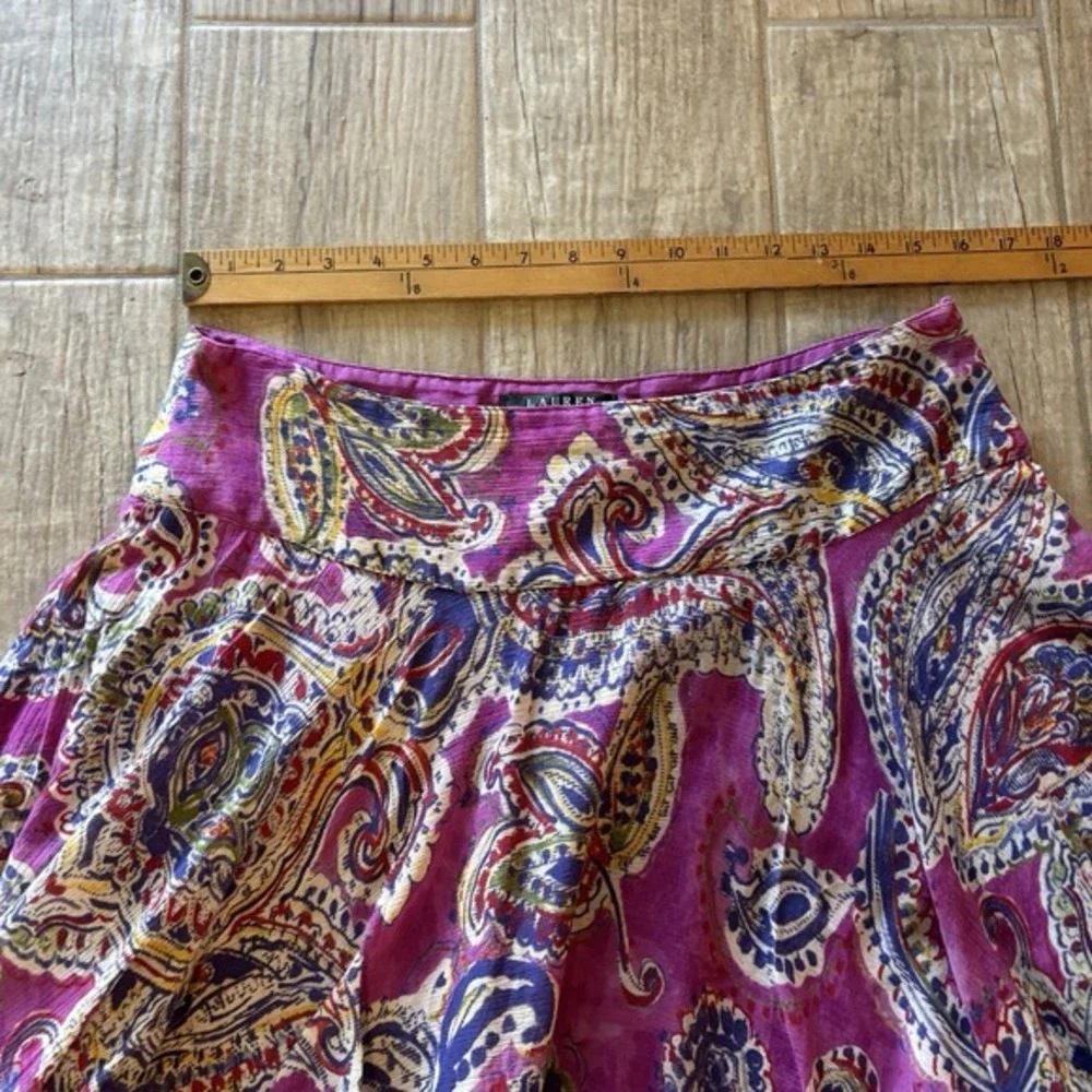 Lauren‎ Ralph Lauren PM Paisley Cotton Flared Skirt Purple Blue Boho Summer